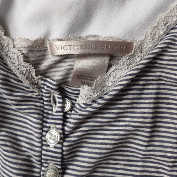 {2 PACK} Victoria's Secret Super Soft Gray Ribbed and Blue and White Rompers - Picture 8 of 11